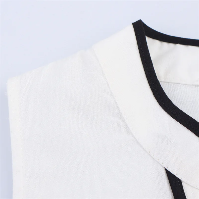 2025 Estate nuova moda colore contrasto bordo decorazione abito senza maniche da donna semplice scollo a V abiti lunghi casual femminili