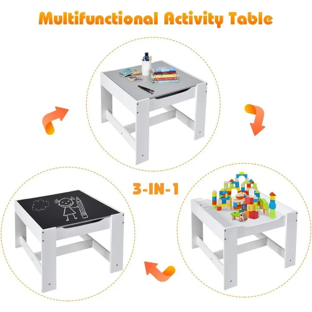 Juego de mesa y sillas para niños, mesa de actividades de madera 3 en 1 con cajón de almacenamiento, mesa desmontable para niños