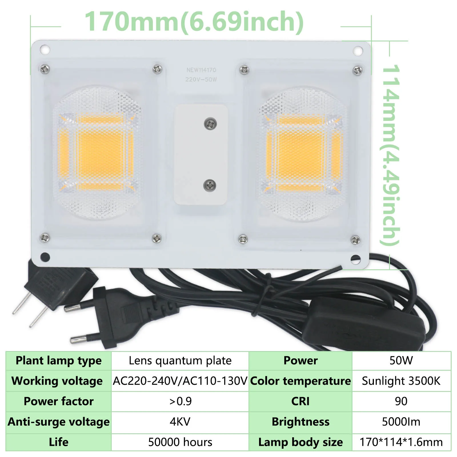 50W 220V Imitation Sunlight 3500K Full Spectrum LED Plant Lamp For Indoor Plant Flowers Greenhouse Seedlings Lens Grow Light