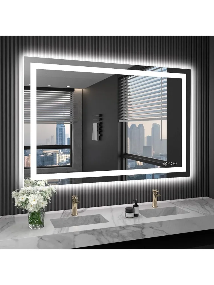 40X32 LED Bathroom Mirror with Lights, Anti-Fog, Dimmable, Backlit + Front Lit, Lighted Bathroom Vanity Mirror for Wall, Memory