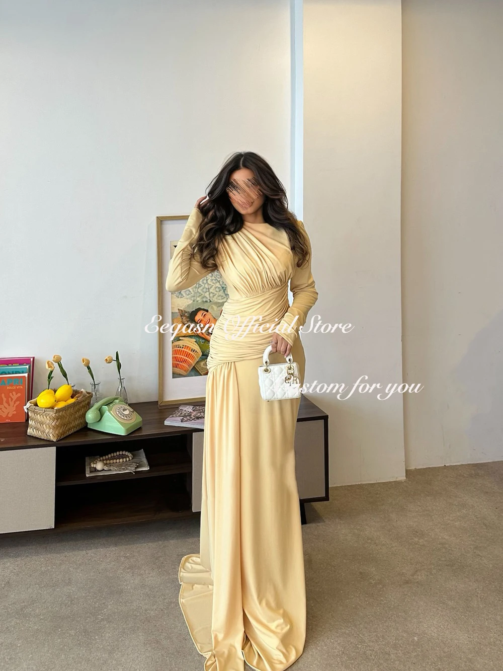 럭셔리 긴 소매 프롬 드레스 머메이드 저지 정장 이브닝 드레스 여성 파티 웨딩 맞춤형 드레스