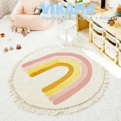 VIKAMA Cartoon Round Cashmere Fringed Floor Mat Comfortable Warm Easy Care Bedroom Bed Blanket Swivel Chair Blanket Blanket Home