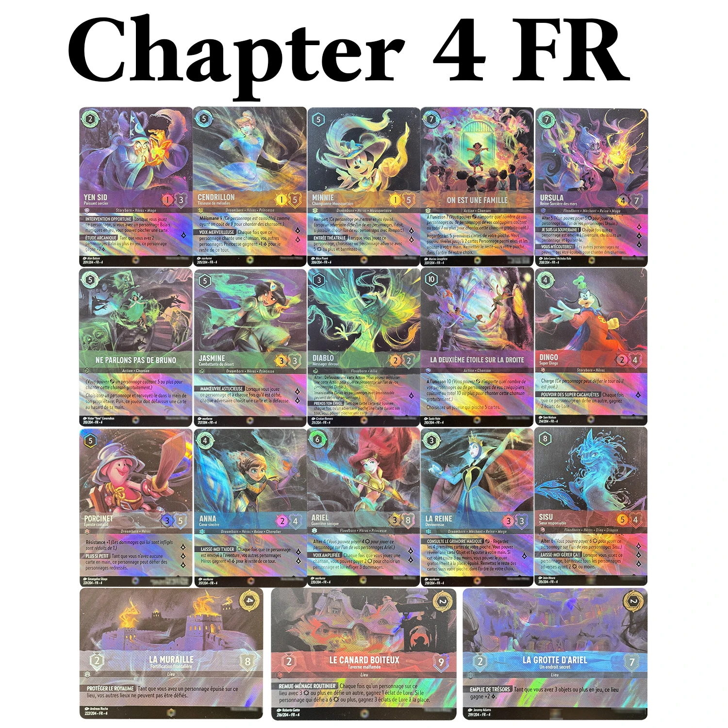 Lorcana Enchanted Foil Chapter 1/2/3/4/5/6/7 tarjetas de versión francesa TCG Proxy Archazia's Island Shimmering Skies tarjetas de juego de mesa