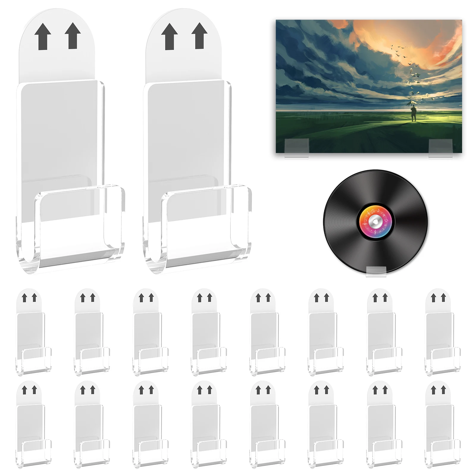 

Vinyl Record Wall Mount 18 PCS Acrylic Vinyl Record Holder Self Adhesive Clear Vinyl Display No Drill Vinyl Storage Shelves