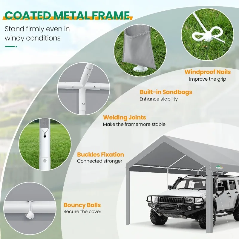 مظلة Carport 12x20 جراج محمول عالي التحمل 2.0، مظلة سيارة، ترقية خيمة السيارة مقاومة للماء والأشعة فوق البنفسجية مع مدمج