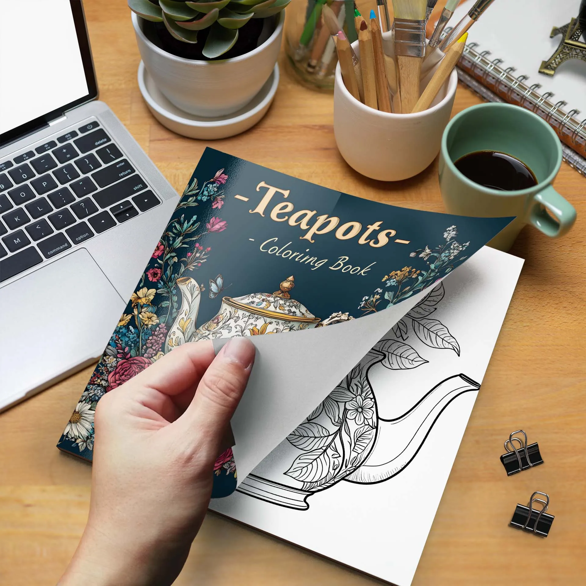 Teapots Coloring Book 24 Pages Art Adult Picture Book Gift For Birthday Party Relieve Stress Kill Time Graffiti Painting Drawing
