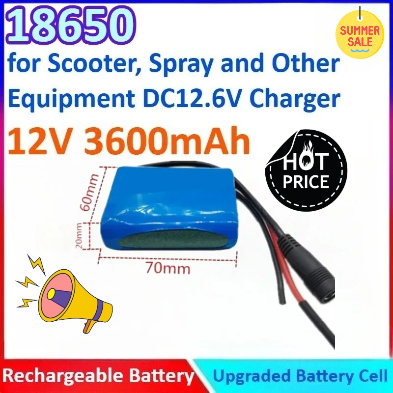 

New 3S1P 3600mAh 12V 18650 Pack Rechargeable Lithium Battery with BMS for Scooter, Spray and Other Equipment DC 12.6V Charger