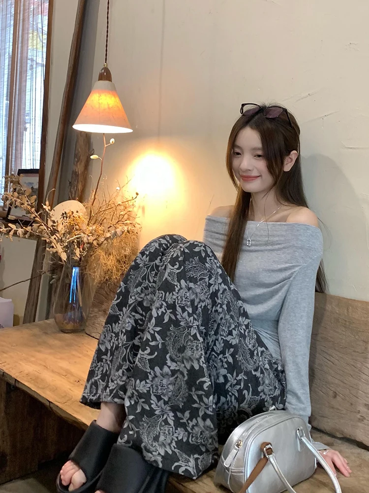 

New Chinese Sle Heavyweight Embroidered Wide Leg Casual Pants Women's Drapey Floor-Length Pants High Waist Loose Slimming L...