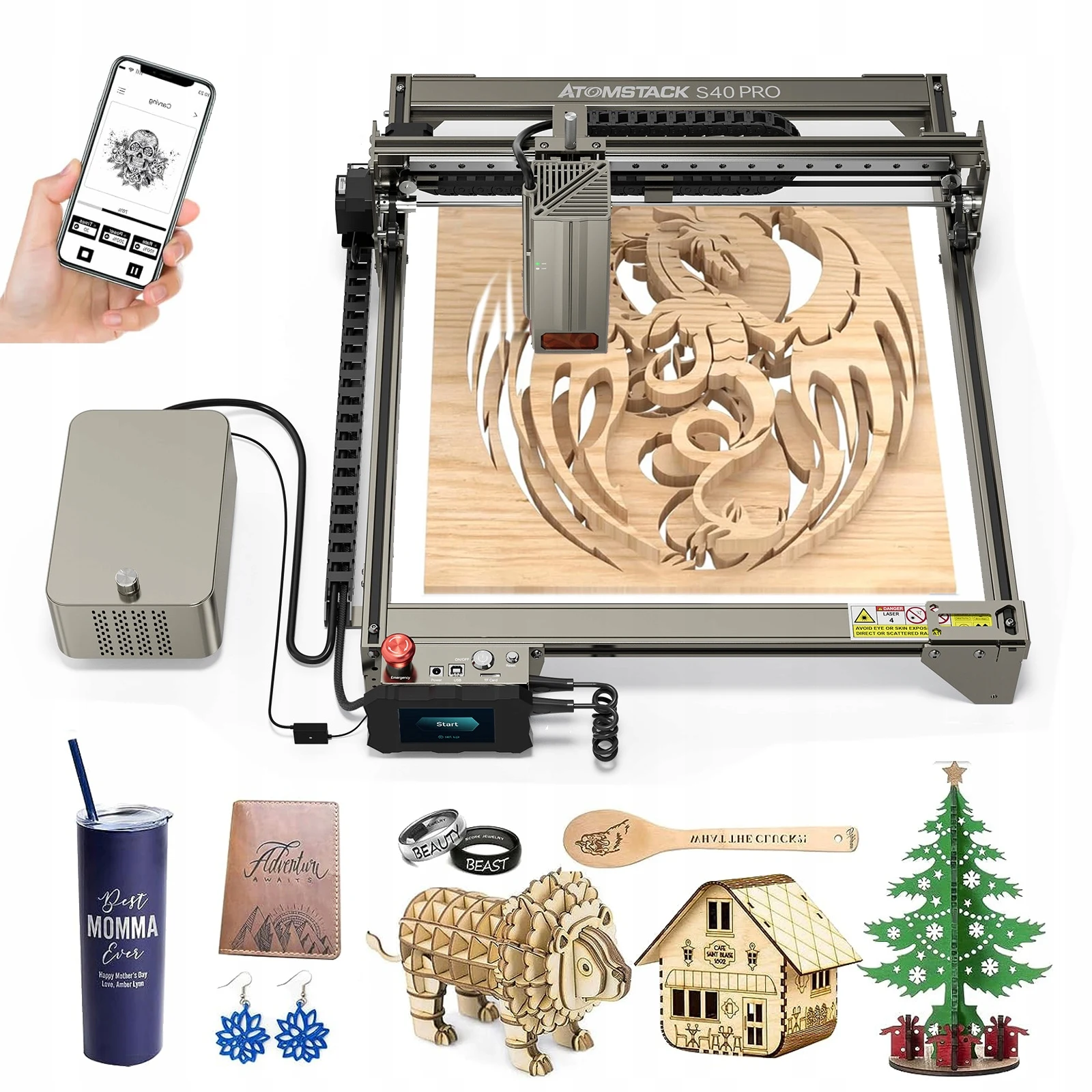 

S40 X40 A40Pro 210 Вт Профессиональный гравировальный станок для резки, два режима, 24 Вт/48 Вт, гравер по металлу, автоматическая воздушная помощь