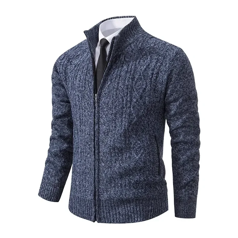 Spring Autumn Men's Cardigan High Quality Solid Standing Collar Casual Male Knitted Sweater Business Office Cardigan Jackets 3XL