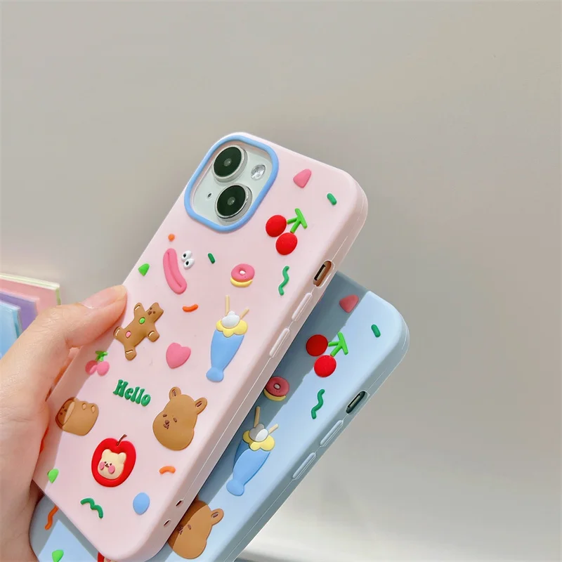 Cute graffiti teddy bear phone case For iPhone 11 12 13 14 15 pro max