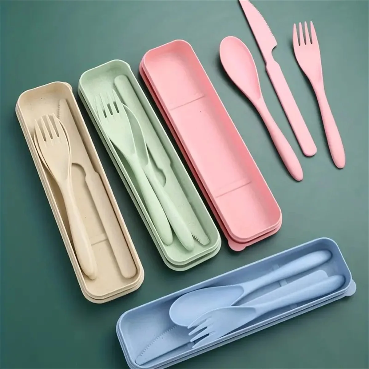 Travel Portable Cutlery Outdoor Style Wheat Straw Knife Fork Spoon Student Dinnerware Sets Kitchen Tableware