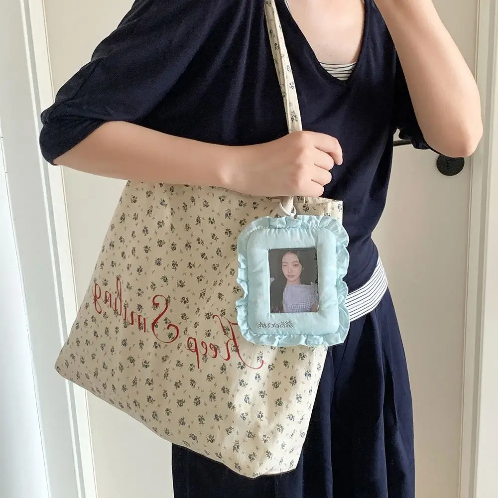 Lace Pillow Photocard Holder 3 Inch with Keychain Photo Card Frame Display Protector Hanging Photo Card Sleeve for Idol Cards