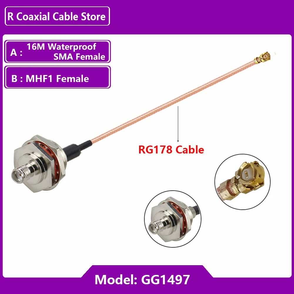 1 unidad uFL u.FL MHF -1 hembra a adaptador hembra SMA resistente al agua extensión de antena WIFI Coaxial RF Cable MHF RG178