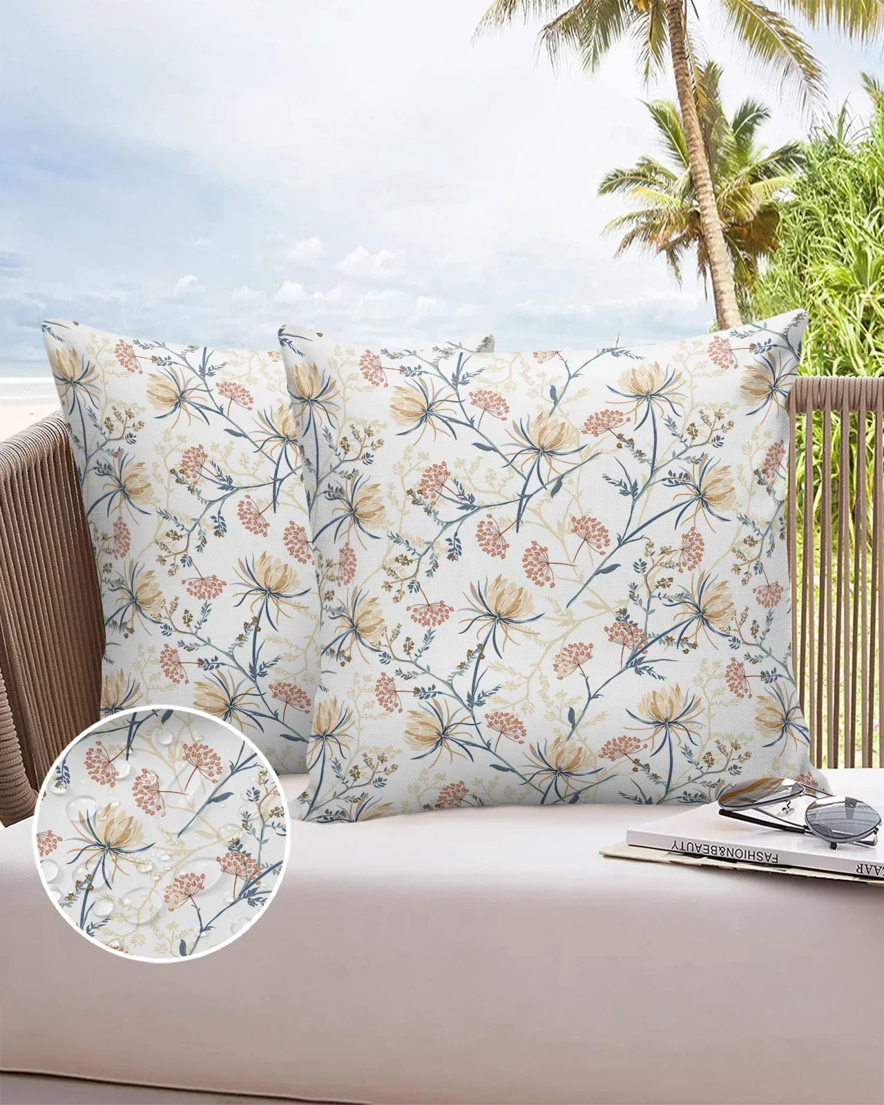 

2/4PCS Outdoor Waterproof Pillowcase Snow Lotus Branches Leaves Flower Plant Sofa Cushions Case Decorative Pillows Cover