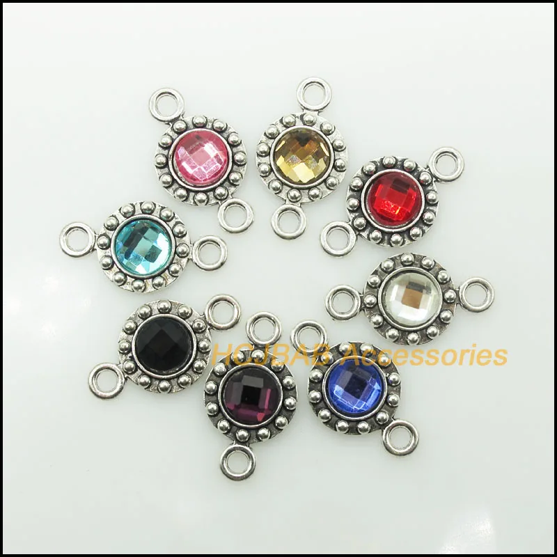 16 New Dots Flower Charms Antique Silver Plated Retro Mixed Round Crystal Connectors 14x25mm