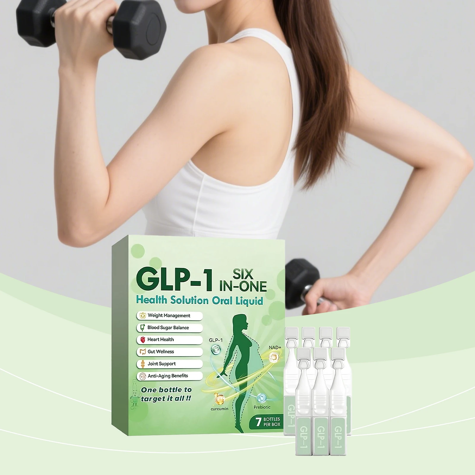 

6 in 1 GLP-1 Supplement Liquid Drops NAD Blood Sugar Control Heart Health Knee Joint Support Dietary Supplement for Weight Loss