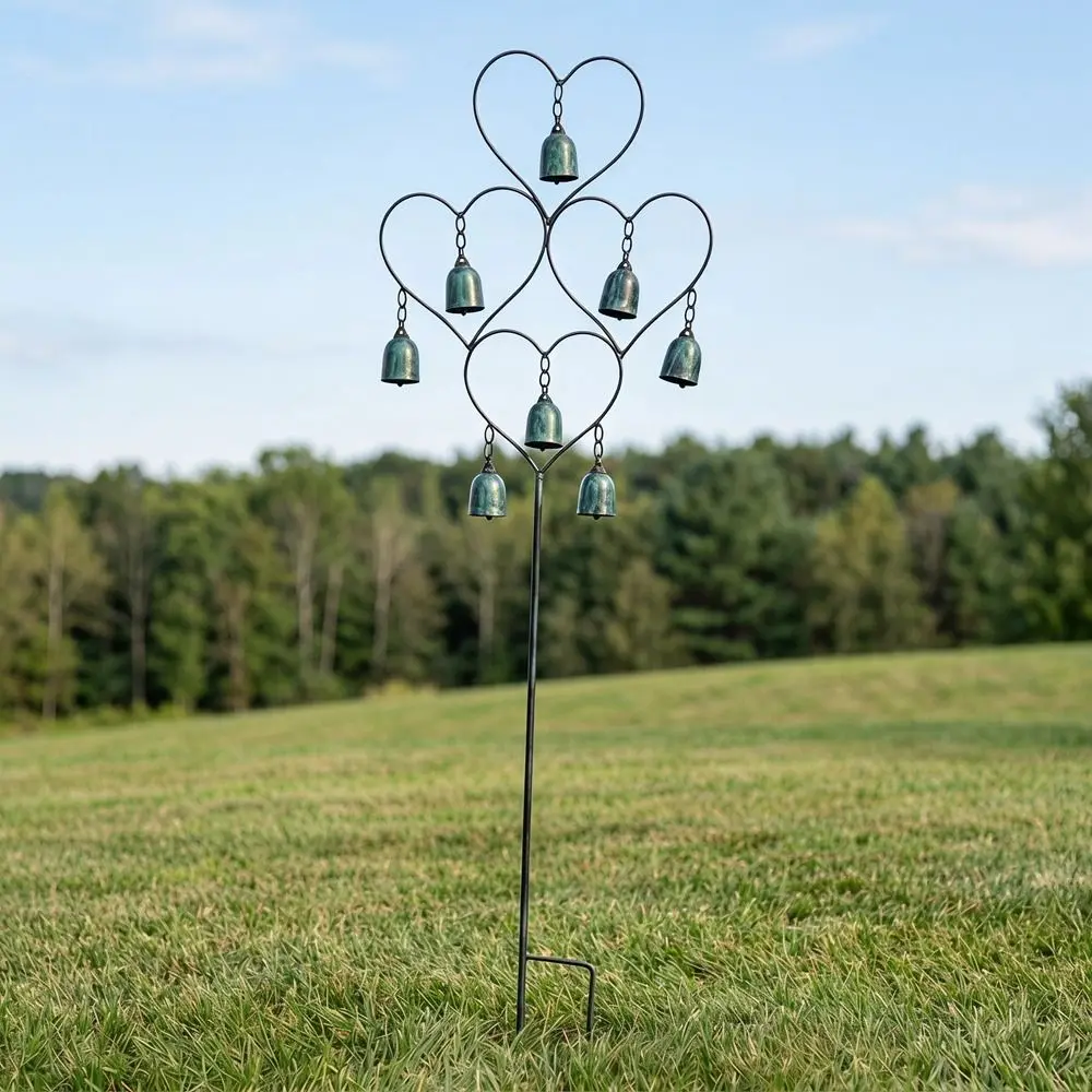 Creative Heart-Shaped Metal Garden Stake Rustic Antique Finish Wind Chime Ornament Handmade Garden Decoration Pathway