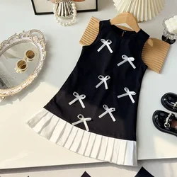 Black Bow Decoration Princess Dresses Korean Version Summer New Sleeveless Girls Dress Sweet and Simple Children's Clothing