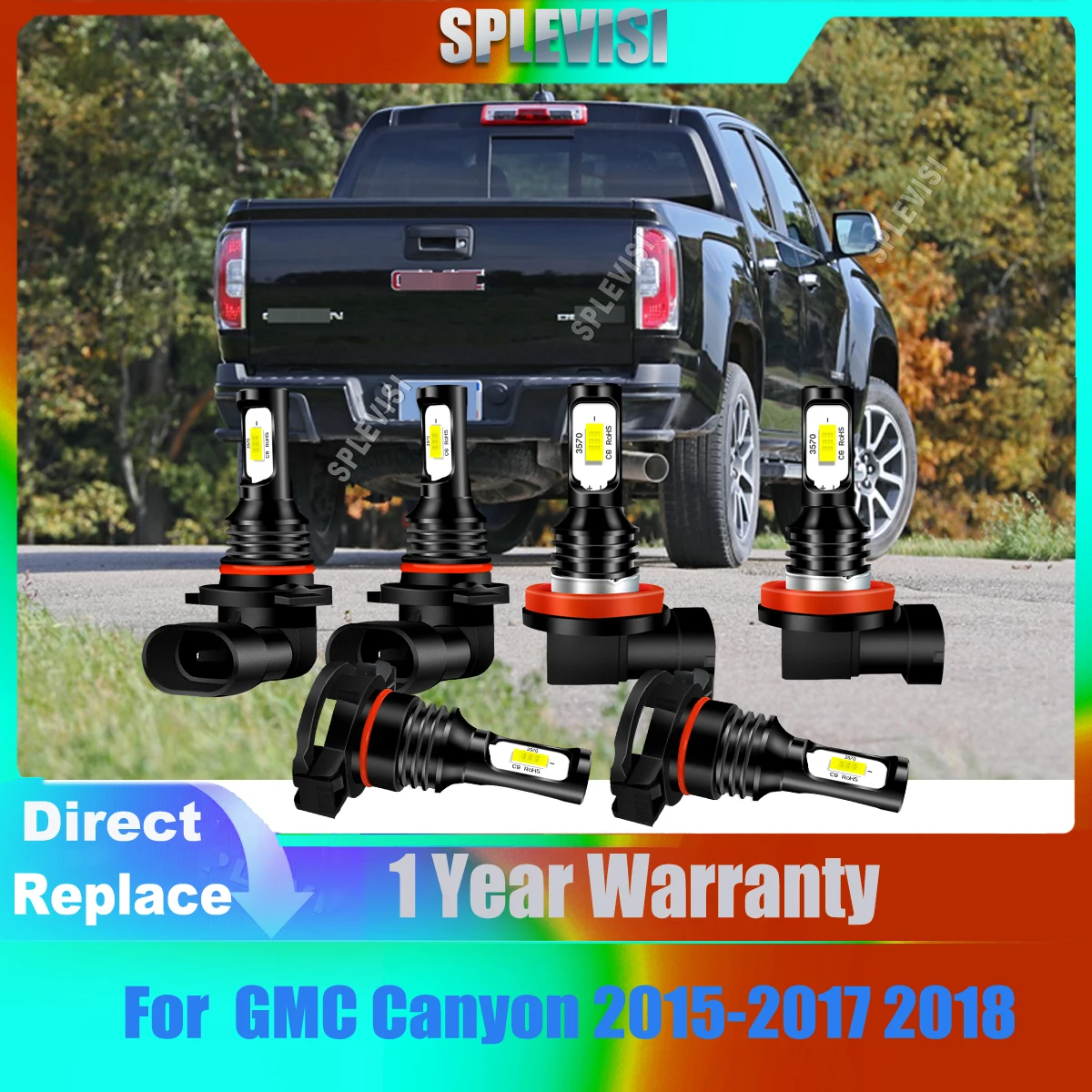 

9005 H11 H16 12v LED Headlight Headlamp High Low Beam Foglight Bulbs 1:1 like OEM bulbs For GMC Canyon 2015 2016 2017 2018