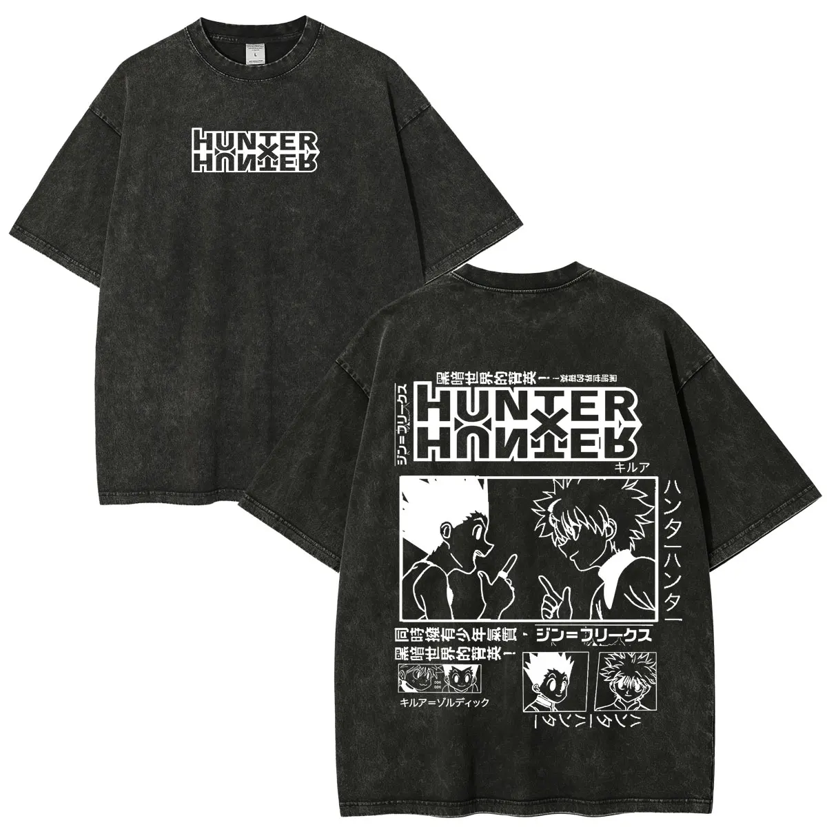 Anime Hunter X Hunter Killua Zoldyck GON FREECSS Vintage Washed T-Shirts Herren Damen Mode Lässige Baumwoll-Kurzarm-T-Shirts – Detail 3