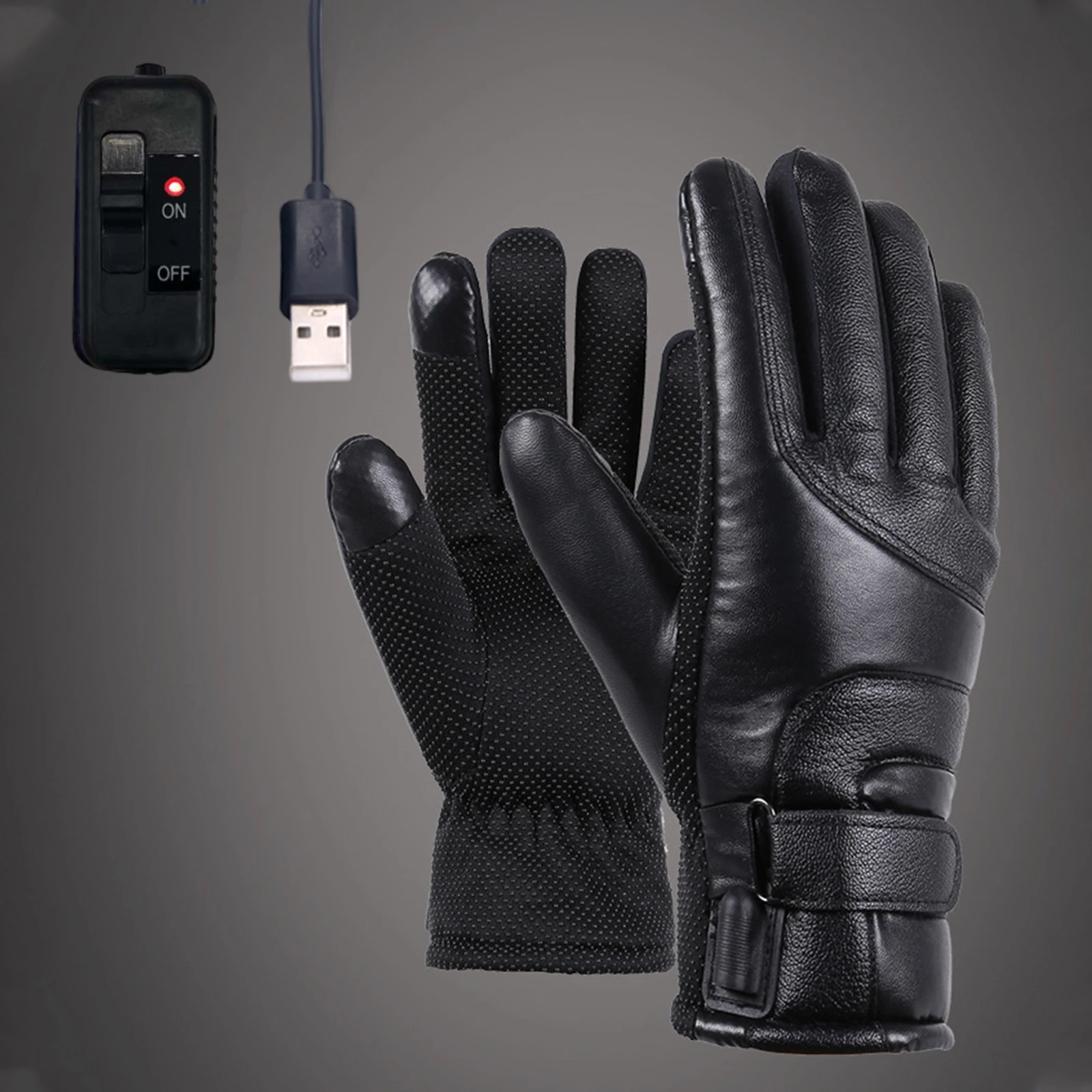

USB Electric Heated Gloves Touchscreen Hand Warmer Thicken PU Thermal Cycling Glove Windproof for Outdoor Camping Hiking