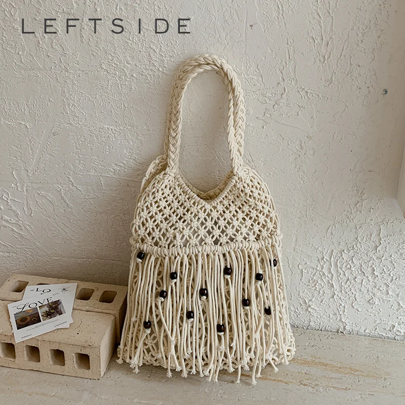 

Women Crochet Tote Bag Beaded Fringe Detail Bohemian Shoulder Bags Summer Female Beach Handbag 2026 New Trend Fashion