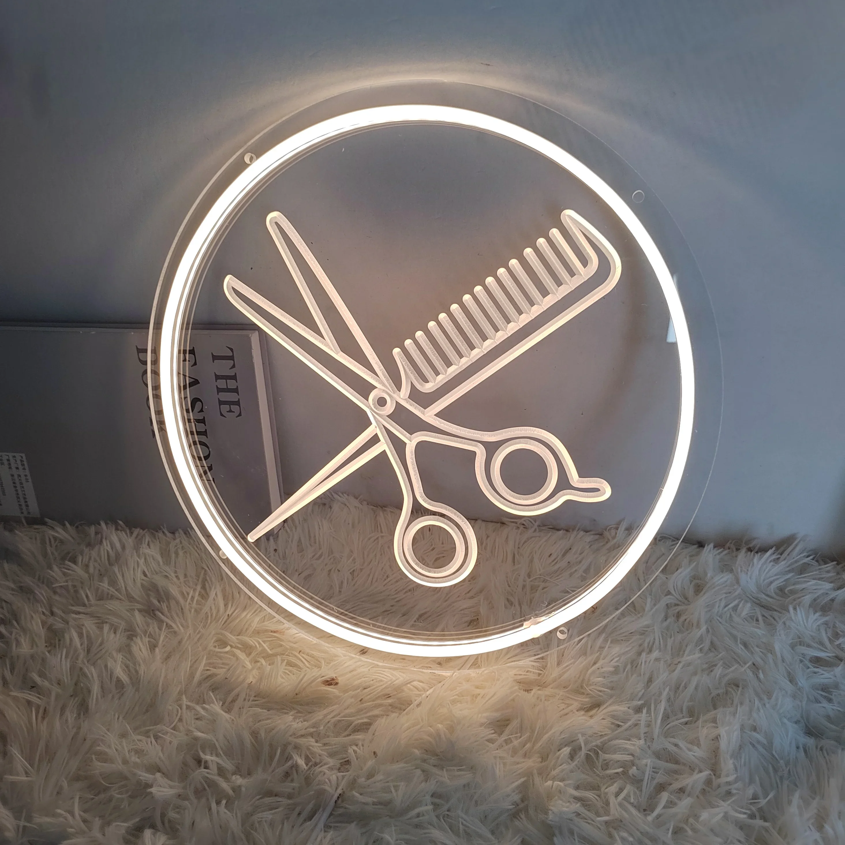 LED Neon Lights Barber Shop Neon Sign Lights Hair Salon Open Neon LED Sign Scissors Hair Room Decor Wall Welcome Sign Light Up