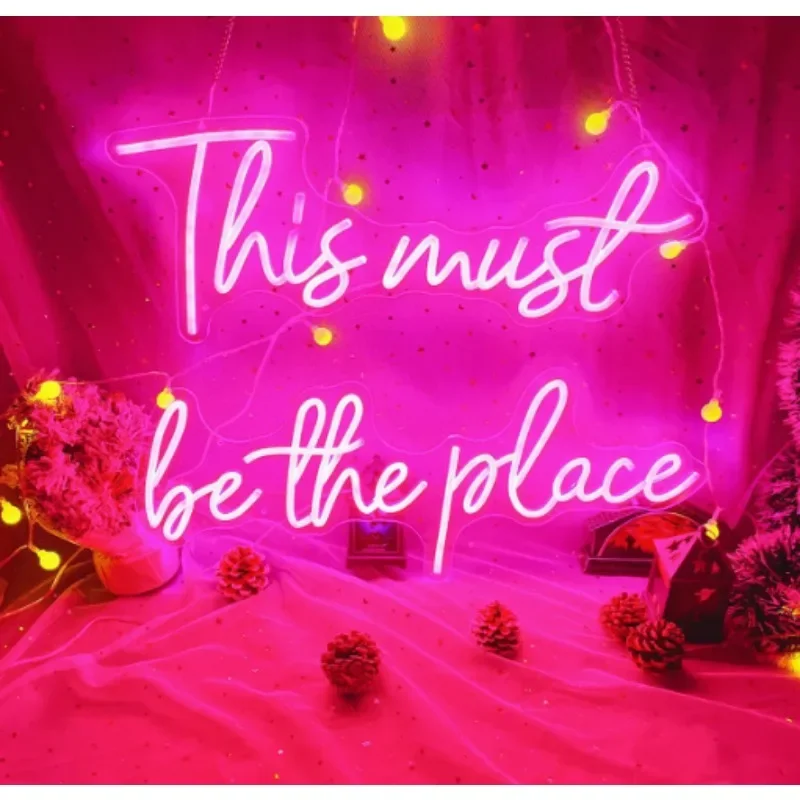 This Must Be The Place Neon Wall Décor (Large) Neon Lights Weddings Bar Office Cafe Party Neon LED 43.7X8 inches Hot pink