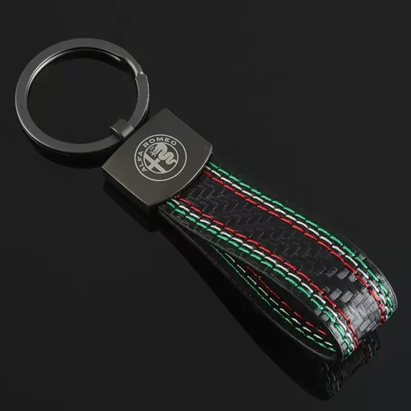 1PC Luxury Leather Car Badges Keychains for Alfa Romeo Logo 159 Giulietta Giulia GT 156 Mito Stelvio Key Chain Rings Accessories