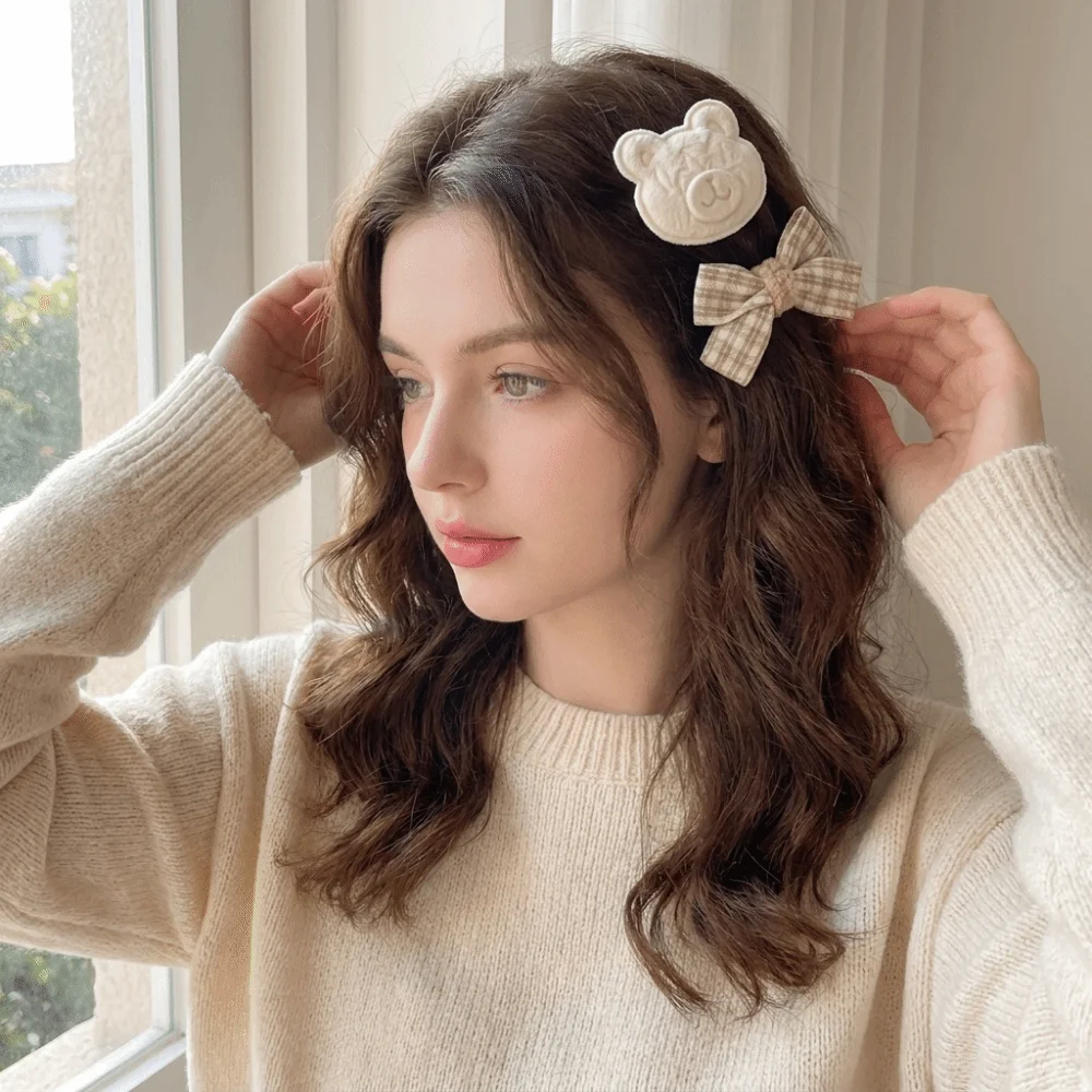 8/9pcs Cute Hair Clip Set Fabric Cherry Strawberry Design Hair Barrettes Animal Fringed Pieces Flower Hairpins Women