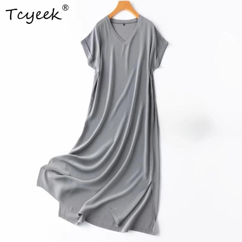 

Tcyeek 100% Real Mulberry Silk Dress Women Elegant Dress 2026 Fashion Summer Clothes Womens Dresses Loose Fit Vestidos Mujer