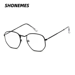 SHONEMES Hexagonal Glasses Metal Frame Vintage Polygonal Plain Eyeglasses Silver Gold Black for Men Women
