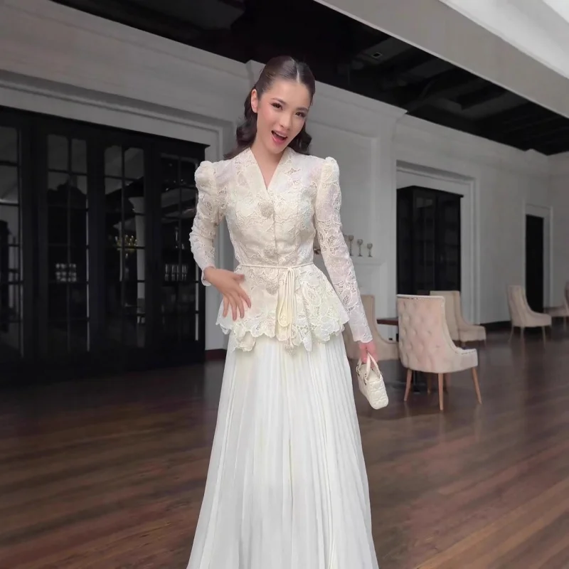 

2025New Autumn Style Gorgeous Elegant Long Sleeve Long Dress Set