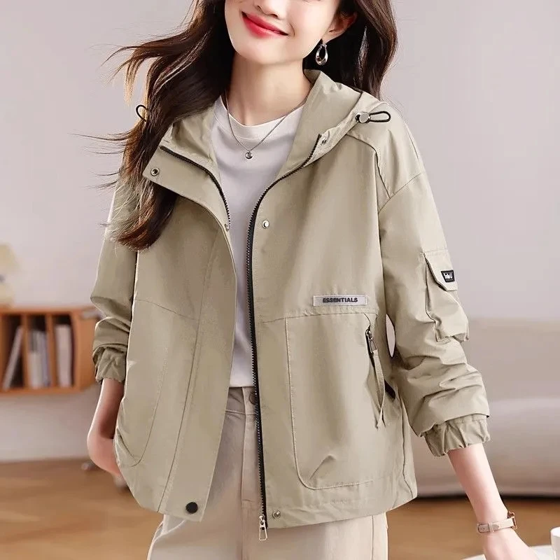 

Корейский короткий плащ, женский весенне-осенний новый элегантный свободный однотонный ветровка с длинными рукавами, женские повседневные женские топы
