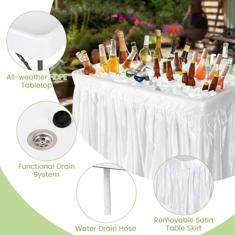 Folding Ice Table with Drain,4ft Portable Cooler with Removable Skirt,No Assembly,Fill And Chill Table for Food Drink Beverage