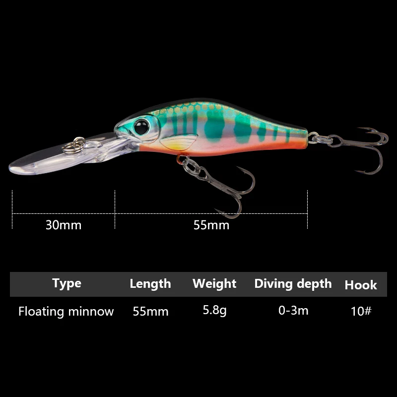 LETOYODeepsea Floating Minnow 55mm5.8g 0-3m Artificial Hard Bait Freshwater Fishing Lure Wobblers for Trout and Perch
