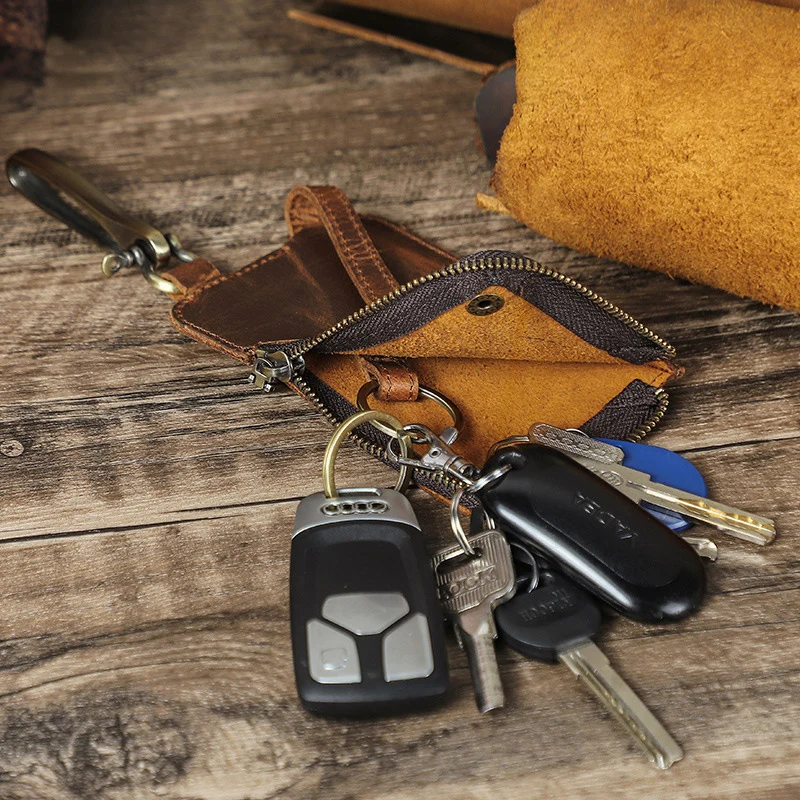 

2026 Fashion Genuine Leather Car Key Holder Organizer Pouch Key Wallet Housekeeper Key Case Simple Key Keychain Bag