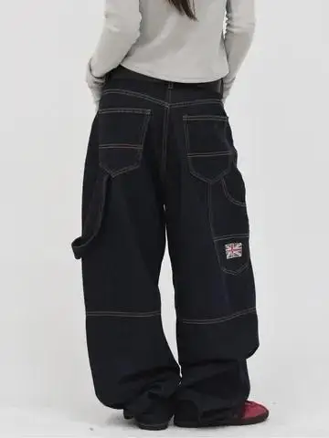 

Широкие джинсы с высокой талией и широкими штанинами, уличная мода, индивидуальный висячий дизайн, изысканные длинные брюки глубокого цвета на осень-зиму