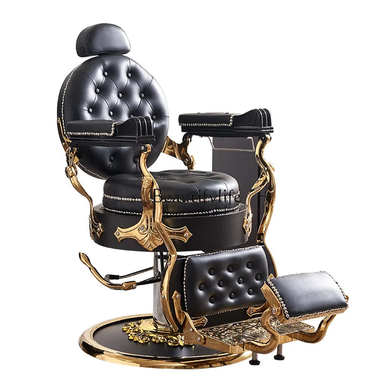 

High-end men's retro oil head hair salon chair lifting and reclining shaving and shaving chair