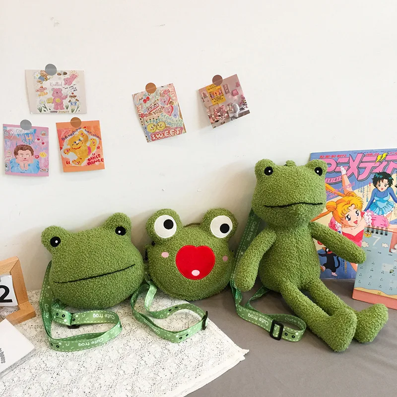 Cartoon Sad Frog Messenger Bag Anime Small Bag Cute Plush Doll Student Cute Girl Shoulder Bag For Gifts