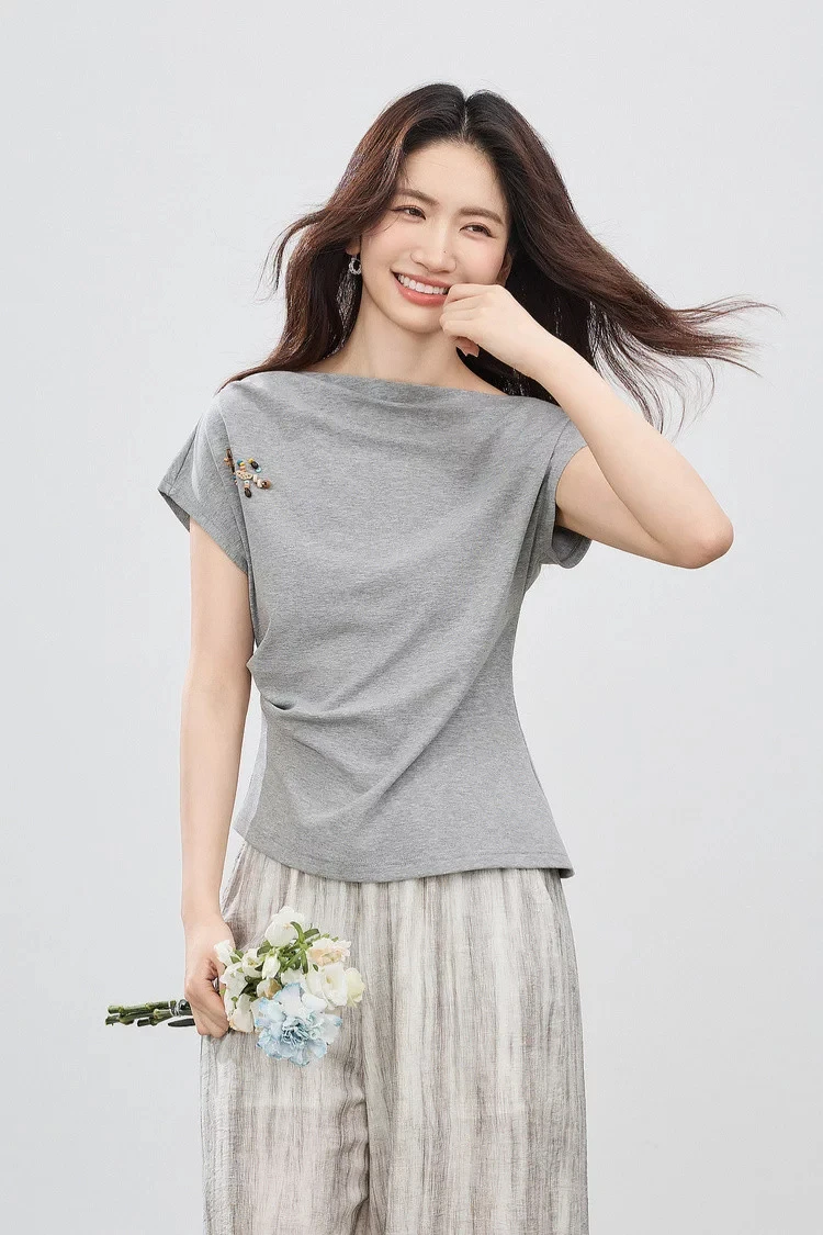 SENTUBILA 2026 Sommer-Damenanzug Zweiteiliges Hosen-Set Lässiges Baumwoll-T-Shirt Leinen-Hose mit Weitem Bein Damenbekleidung 162ZL6840 – Detail 15