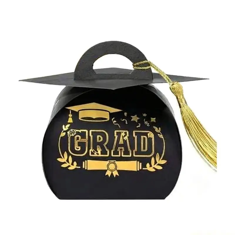 

QX2E Creative Mortarboard Hat Candy Box with Tassels Candy Container Graduation Supplies Table Centerpieces
