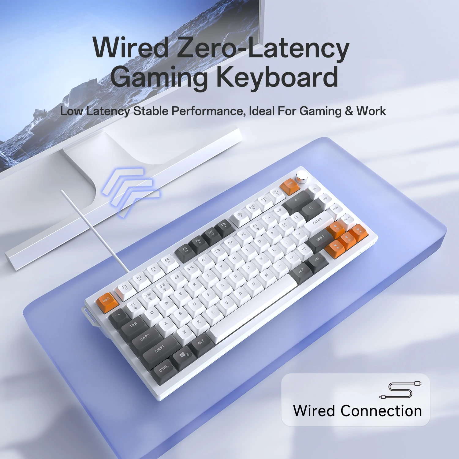 Ajazz 75% Layout AF82 Wired Membrane Keyboard Volume Adjustment Knob Single-Mode 82-Key Office Keyboard Plug and Play DIY