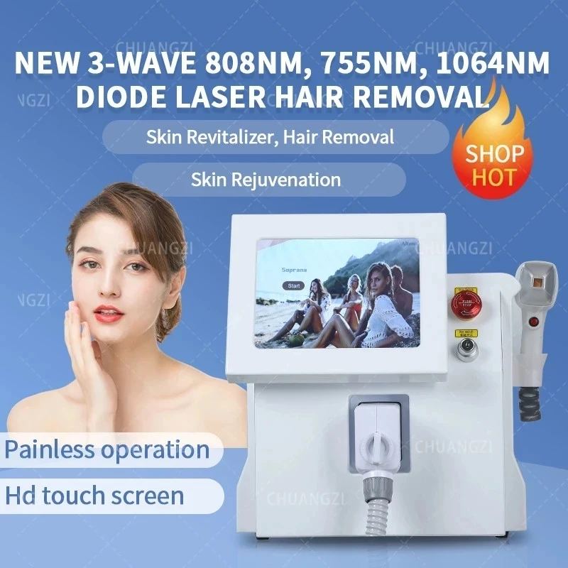 Portable 2000W 808nm Diode Laser 755 808 1064nm Wavelength Freezing Point Painless Permanent Alexandrite Hair Removal