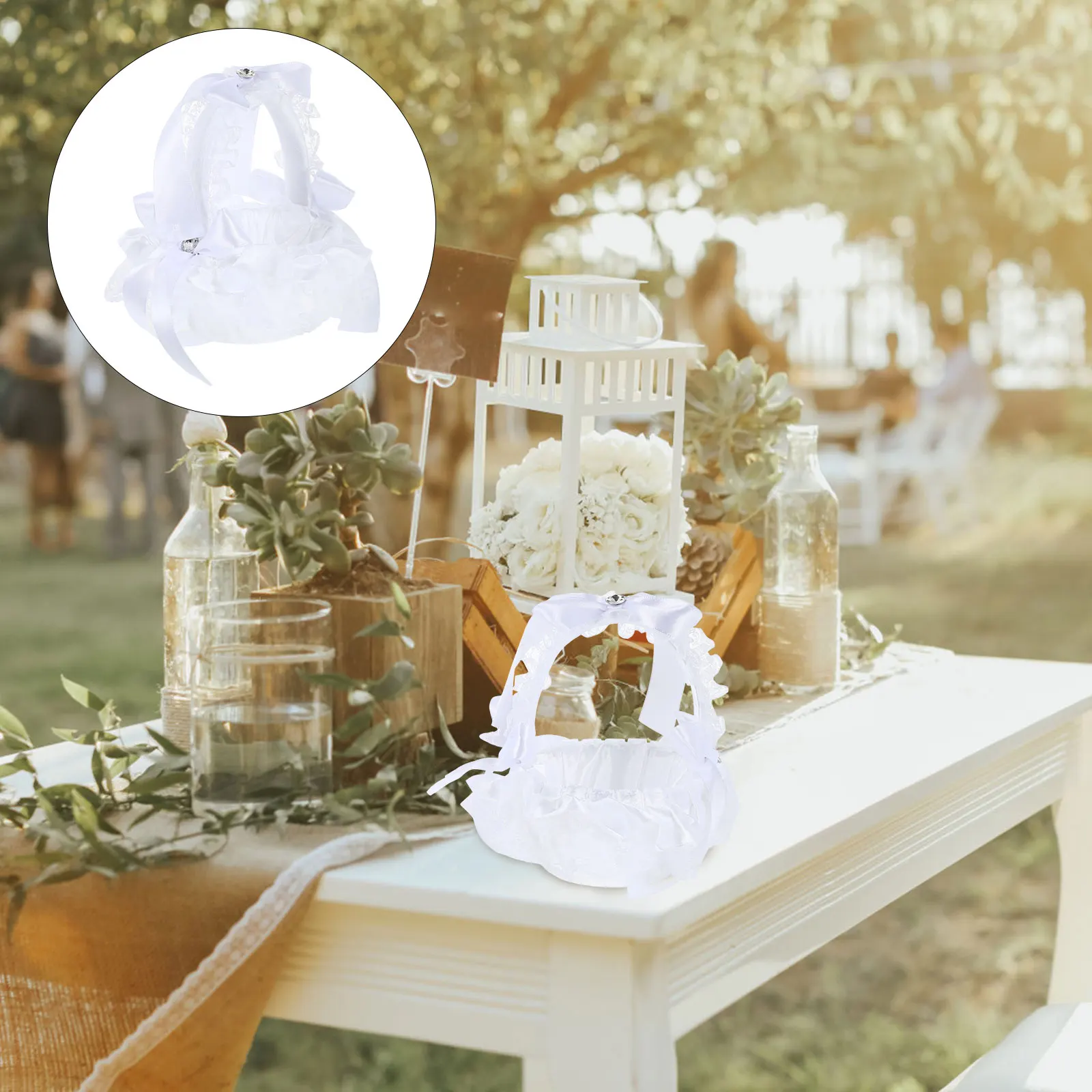 

1pc Wedding Lace Petals Small Ceremony Girl Scatter White Basket For Flowers Candies Flower Basket Decor