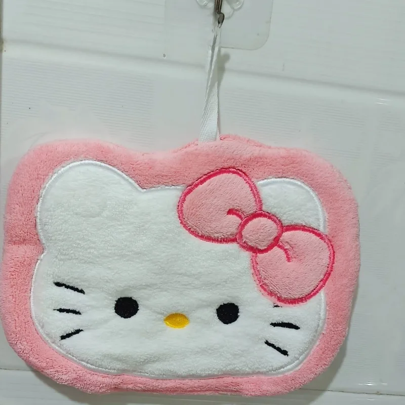 Sanrio Anime Kawaii Pink Hello Kitty Fur Hanging Handkerchief Absorbent Thickened Kitchen Toilet Hand Towel Decoration Toy Gift