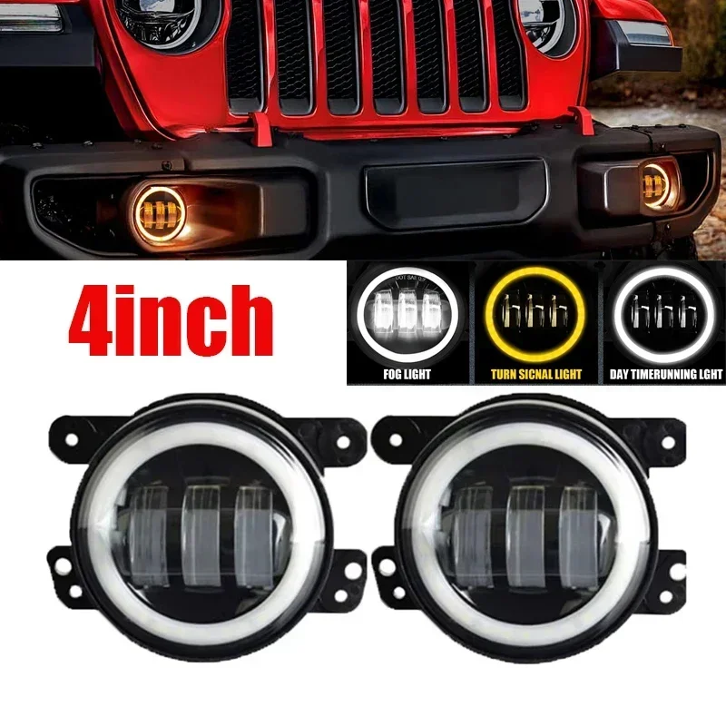 

2x 4-дюймовый светодиодный противотуманный фонарь Angel Eyes автомобиля передний противотуманный фонарь DRL сигнальная лампа дальнего света 12 В 24 В для Jeep Wrangler JK TJ LJ для Dodge