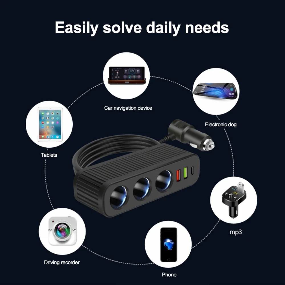 

12V/24V Car Cigarette Lighter 120W Car Charger PD QC USB Quick Charge Power Adapter Charger One-to-four Multifunctional Socket