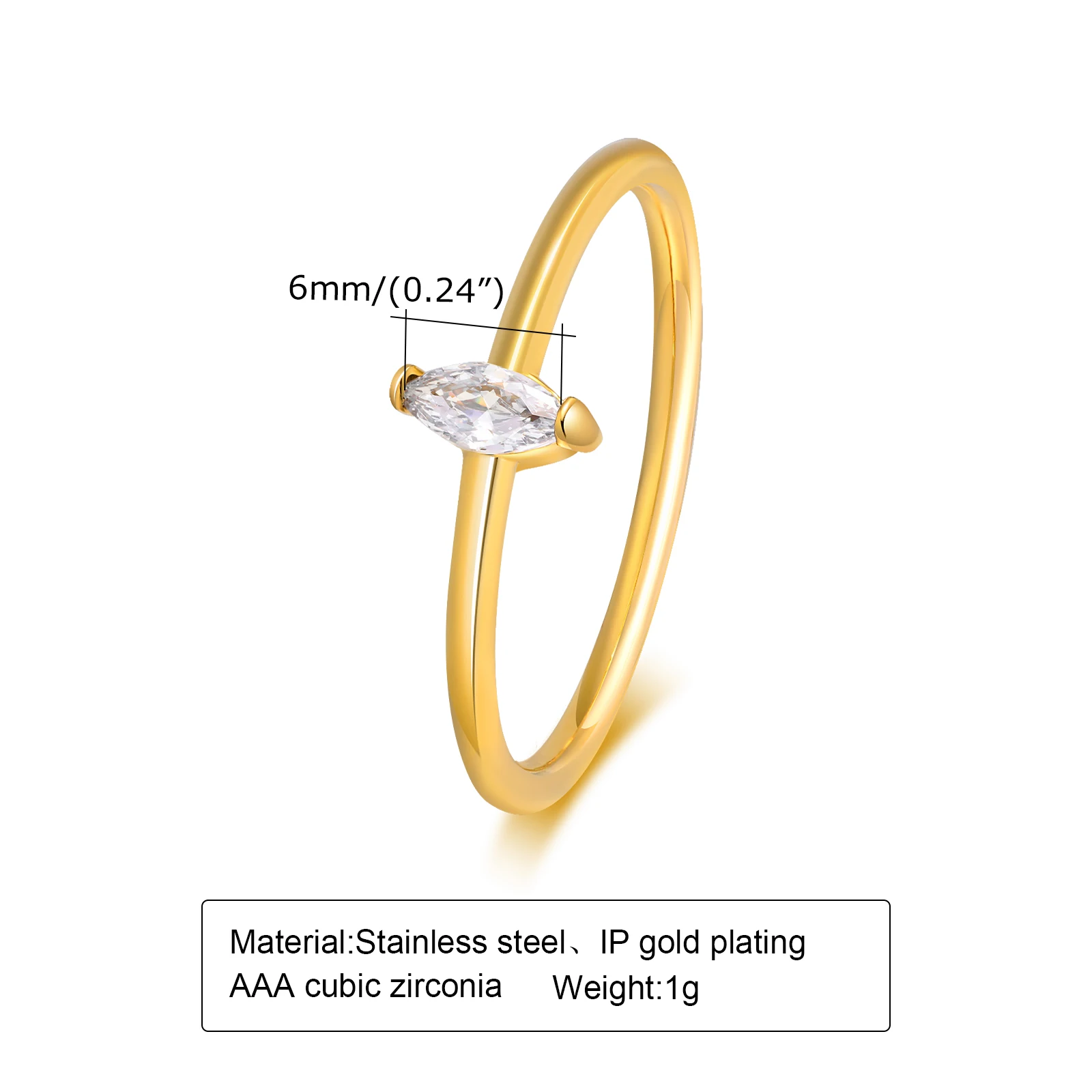 Minimalistische waterdruppel witte zirkoon damesring, Wave Drop roestvrijstalen ring, 18K vergulde waterdichte luxe sieraden
